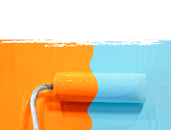 Valjak za krečenje uvaljan u narandžastu i plavu boju