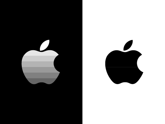 Apple na crnoj i beloj pozadini